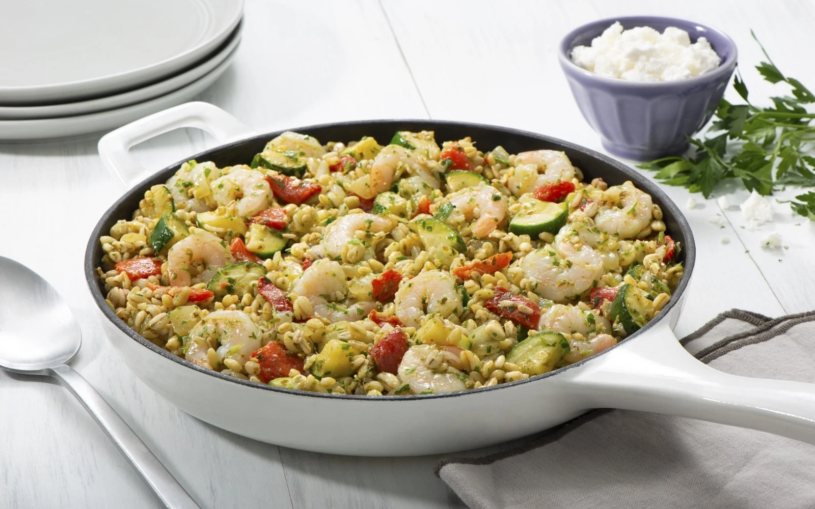 Mediterranean Mixed Grain Shrimp Skillet