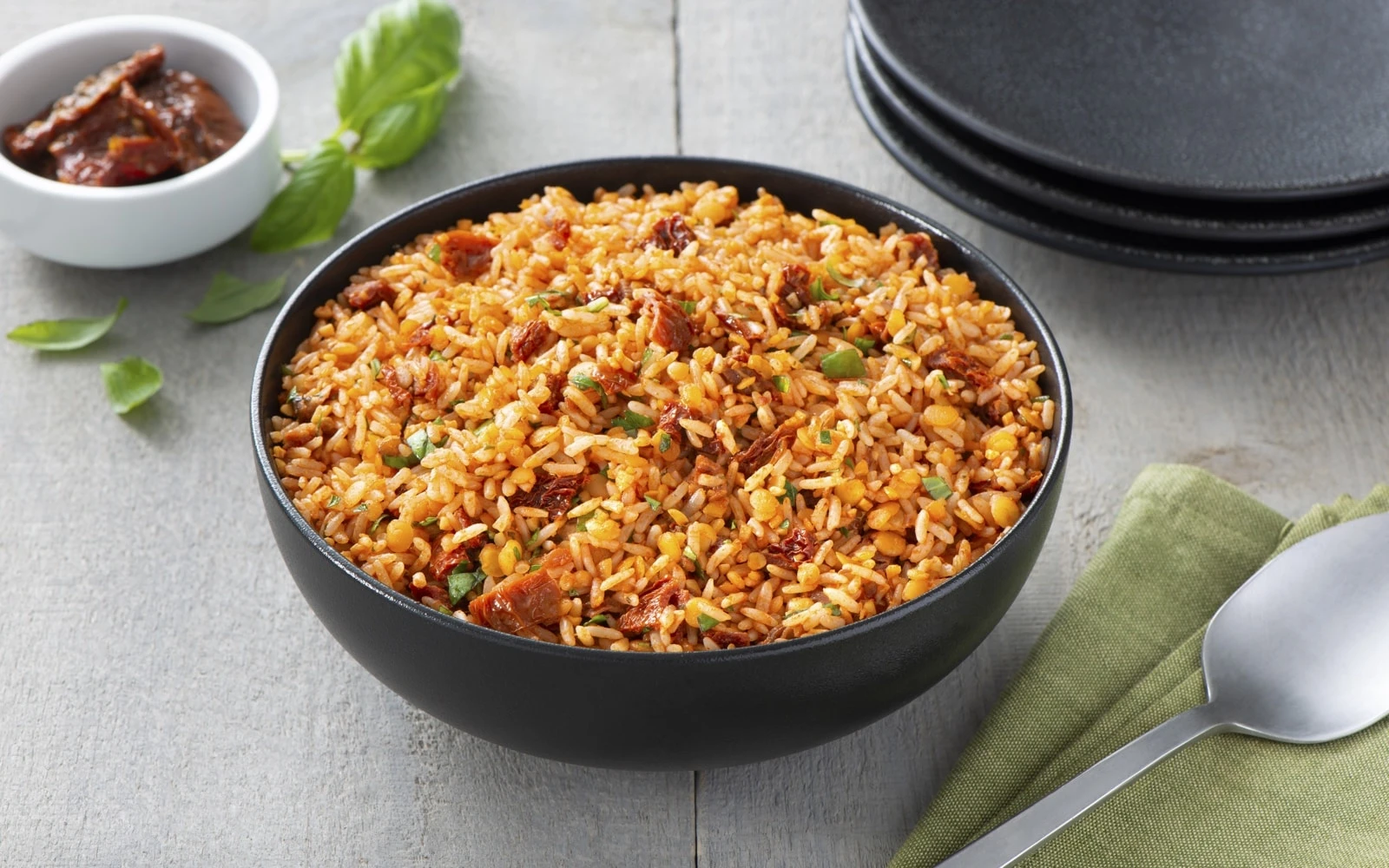 Tomato Basil Rice Lentil Pilaf